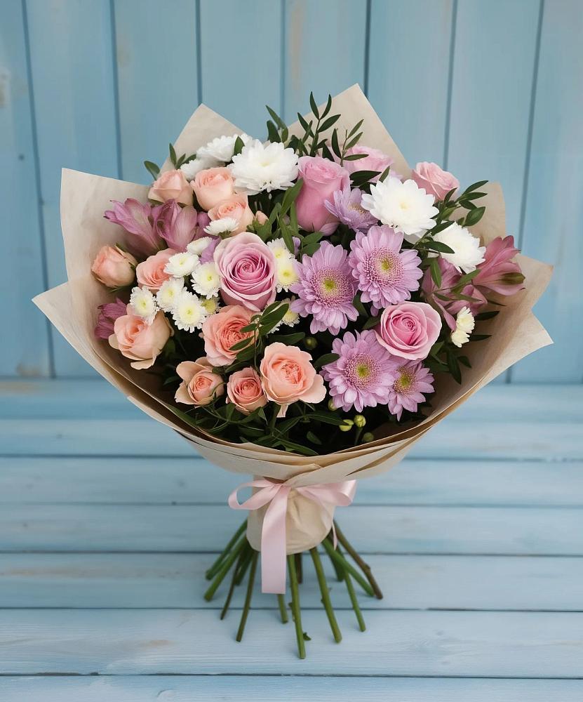 Букет цветов из: Хризантемы, Розы и Альстромерии в Нартан