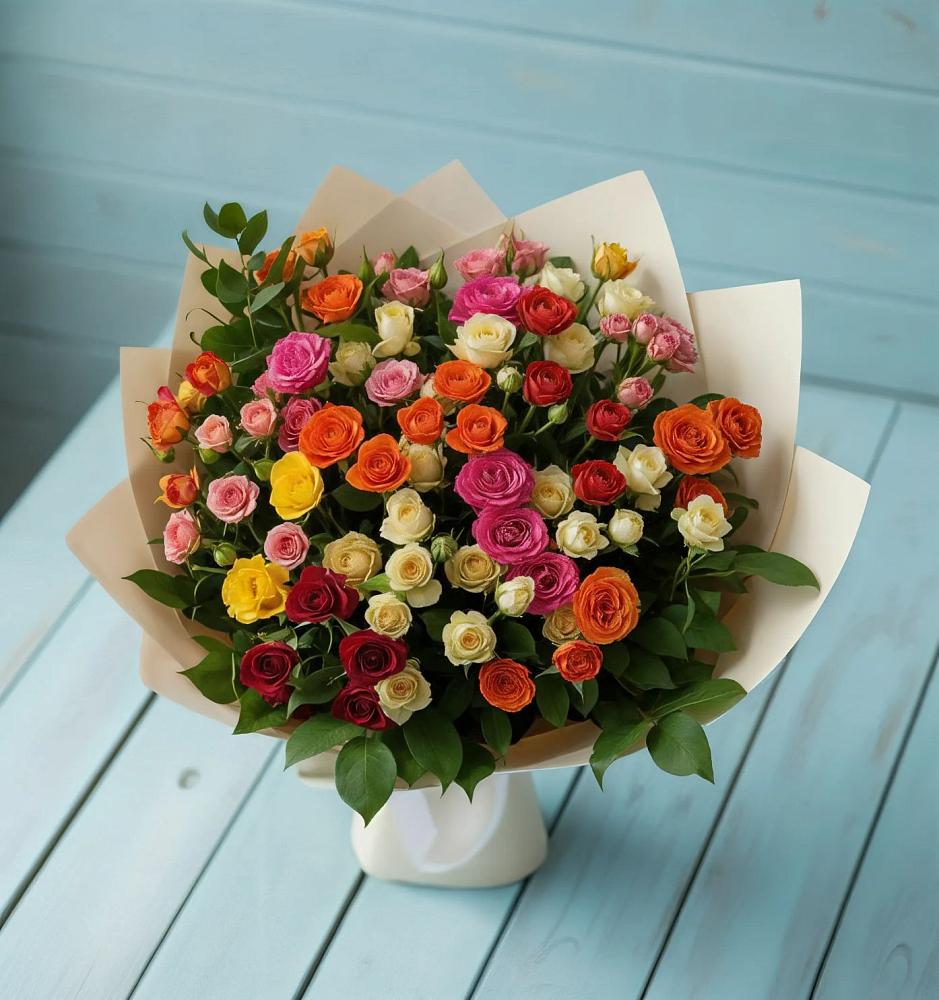 Букет Микс из разноцветных кустовых роз в Нартан