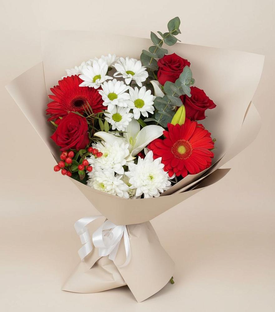 Букет цветов из: Розы, Хризантемы, Герберы и Лилии в Нартан