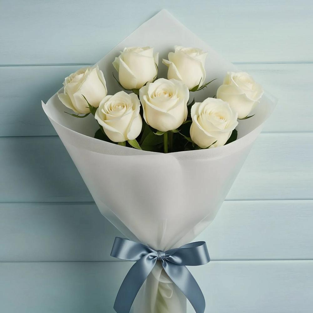Букет 7 Белых роз Эдлесс Лав в Нартан